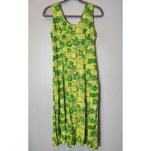 Vtg JBS Maxi Shirt Resort Dress Green Granola Sz L Boho Cottage Fairy 90s